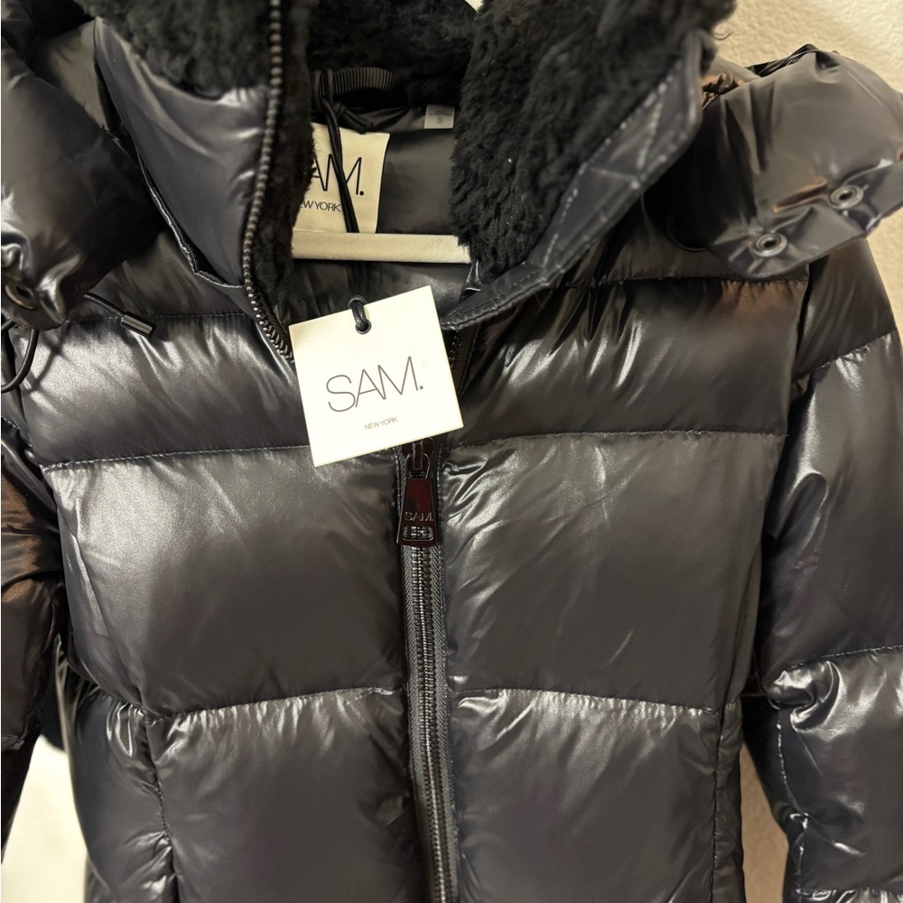 SAM. Glossy Charcoal Puffer Jacket